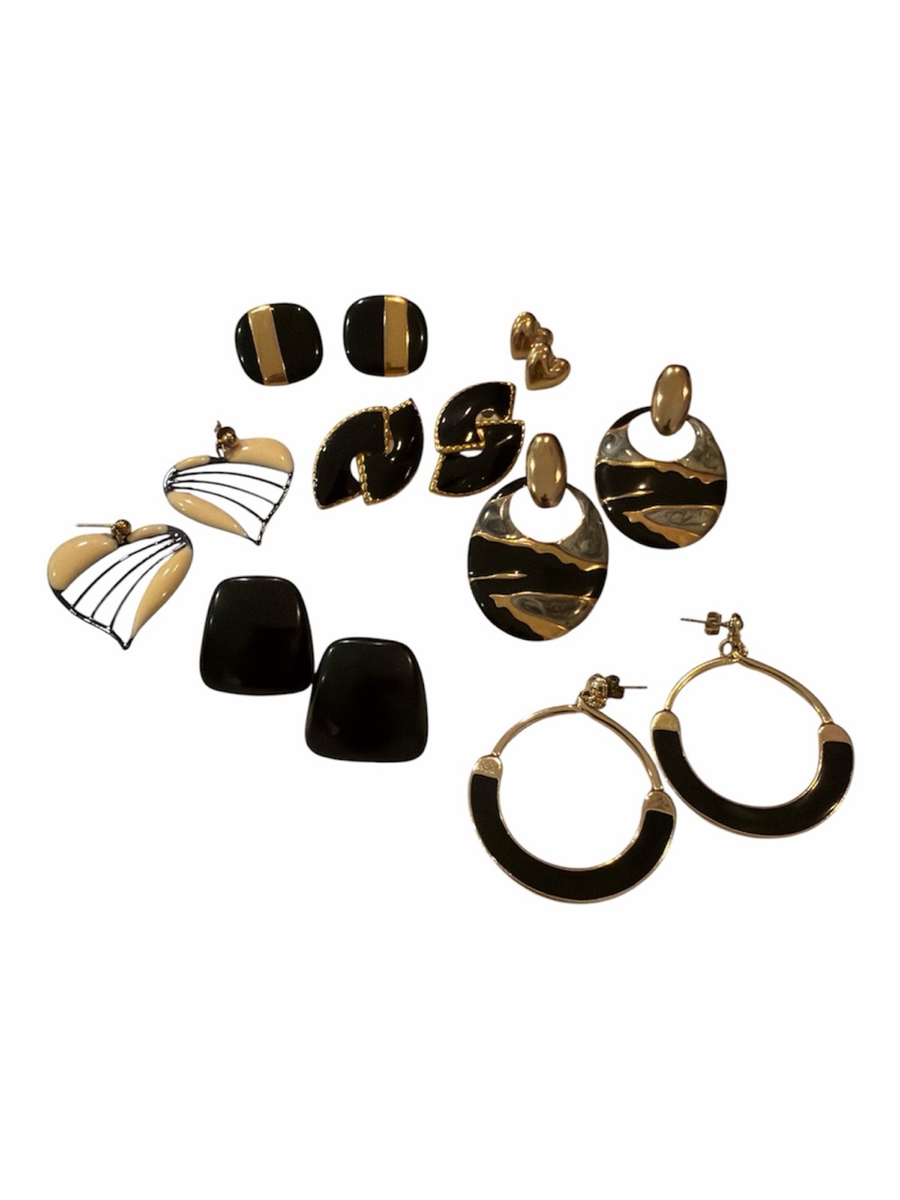 Vintage 80’s Black and Gold Mixed Earring 7 pairs Set